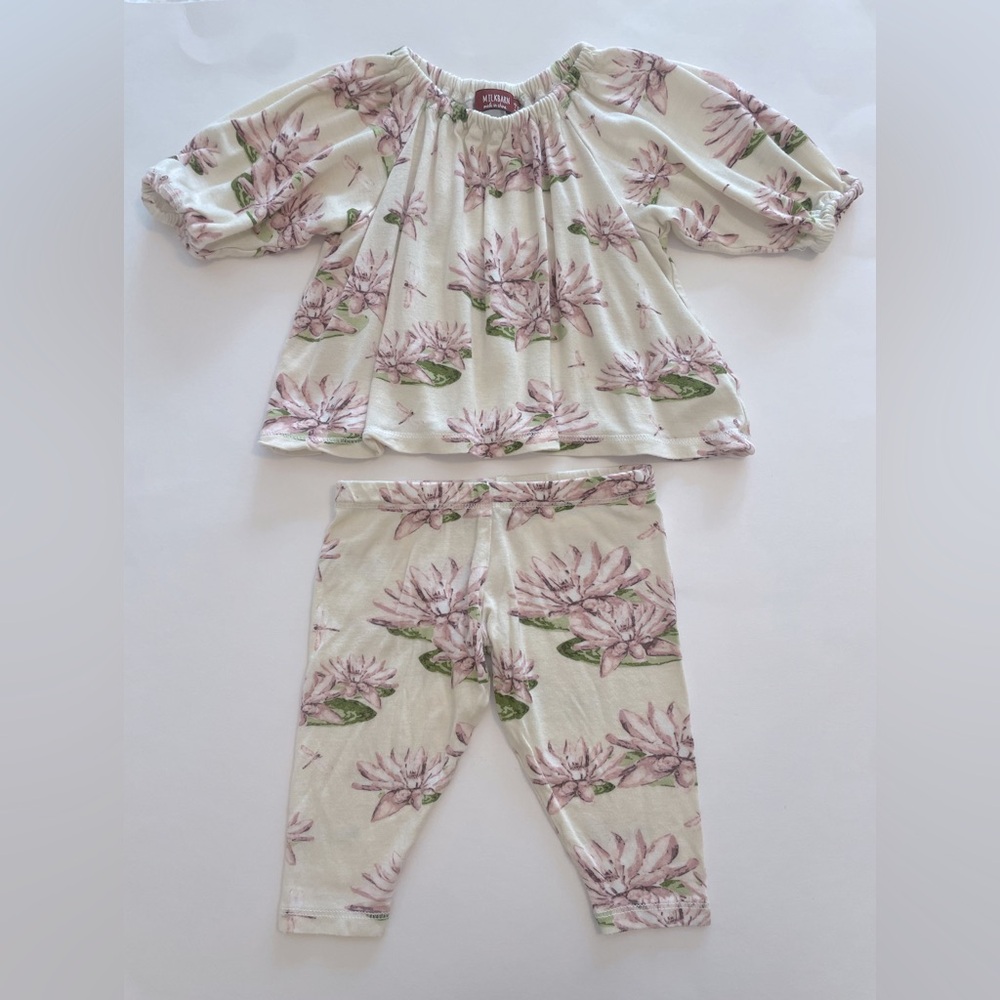 Milkbarn Dress and Legging Set. Water Lilly bamboo dress and legging set.